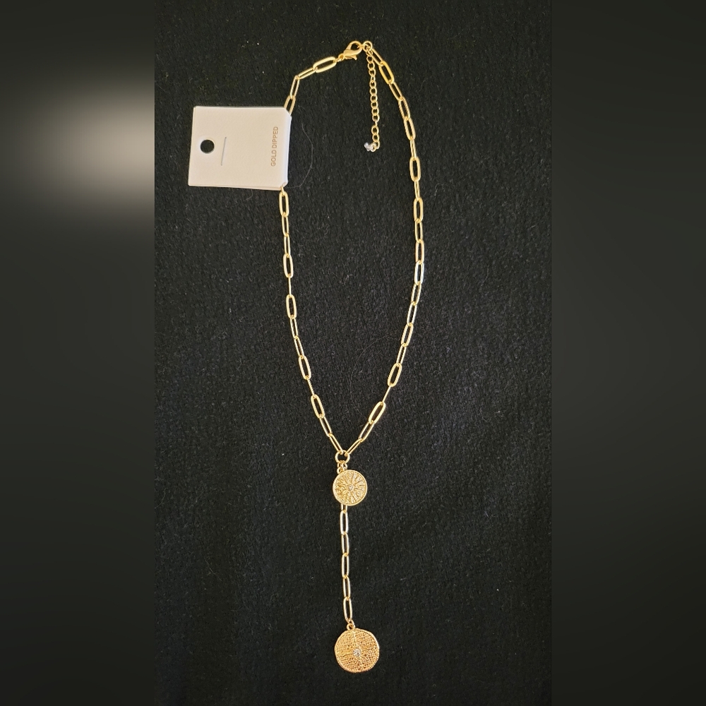 Yellow "gold" cable chain linked boho coin necklace